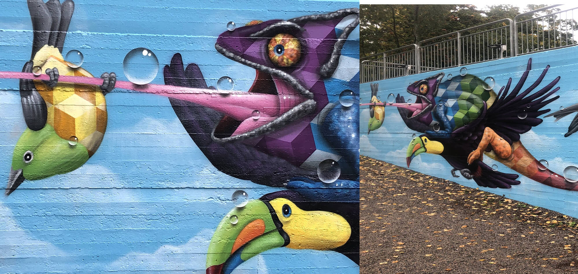 Muralmålningen "Fågelkvicken" av konstnären Tim Timmey