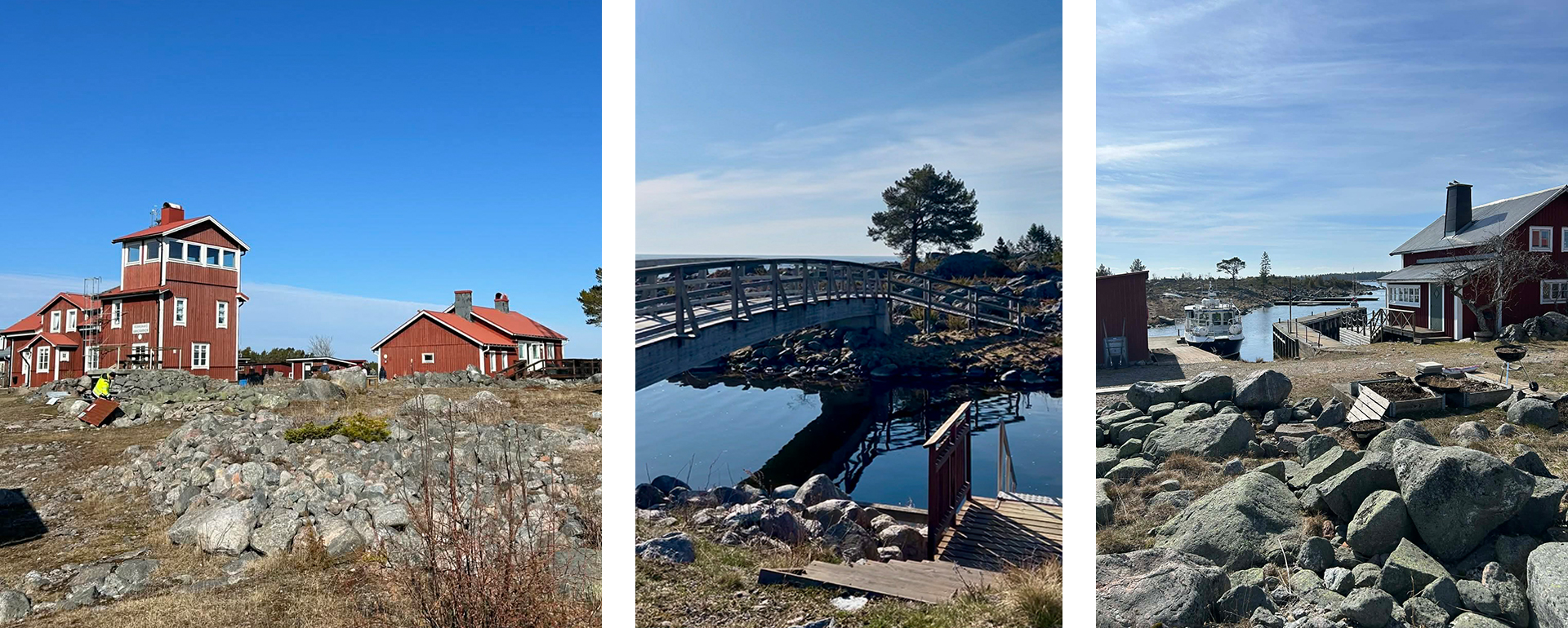 Ön Rönnskär med Vandrarhemmet och båten Hulda