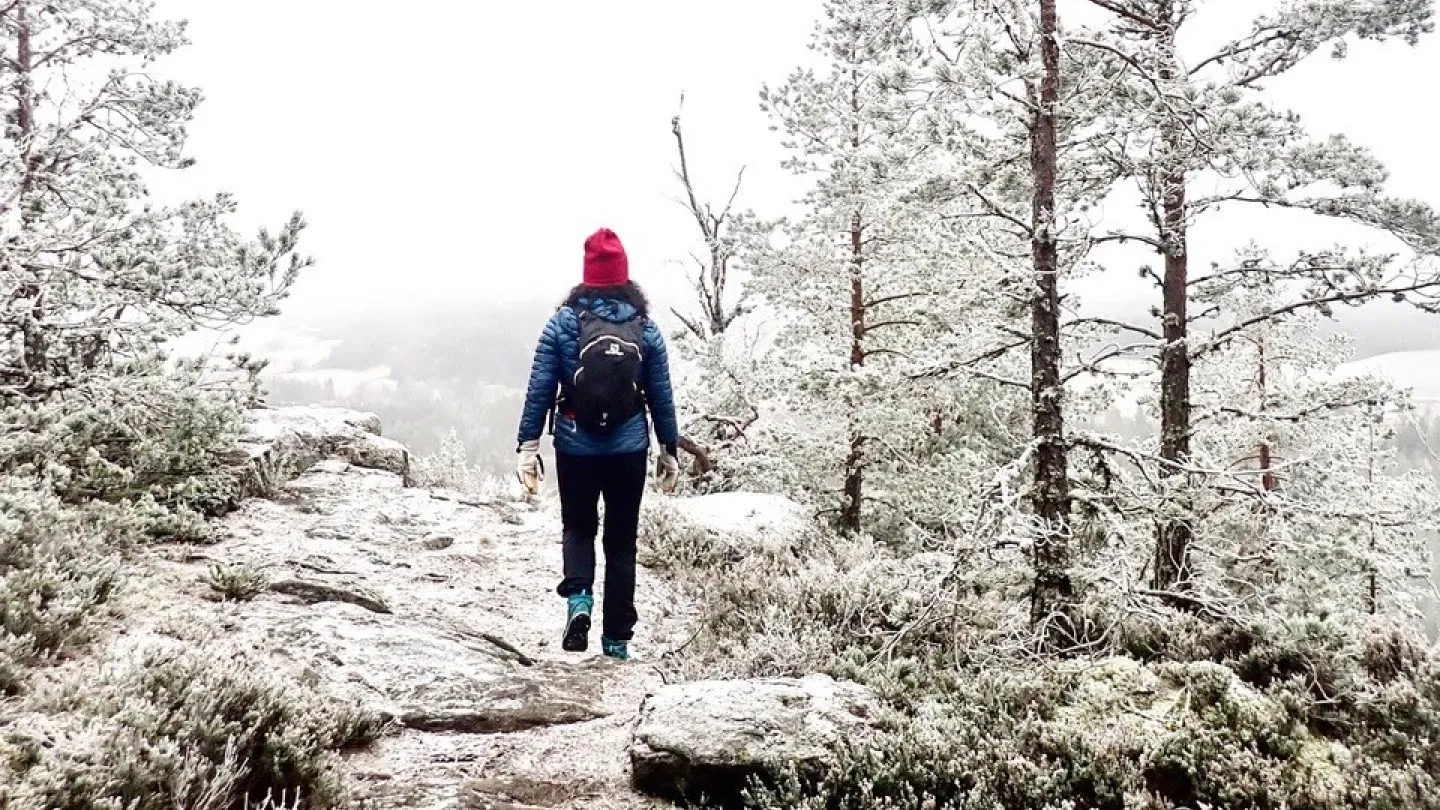 En person som vandrar i vinterlandskap